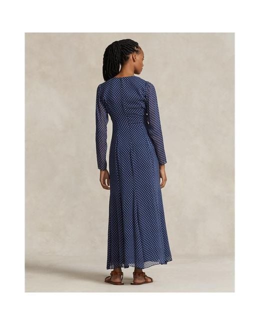 Polo Ralph Lauren Blue Geblümtes Kleid aus Knittergeorgette