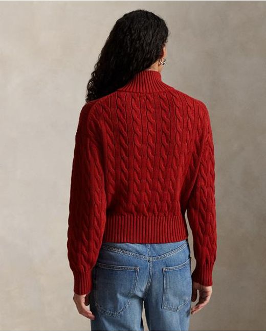 Polo Ralph Lauren Red Cable-Knit Cotton Quarter-Zip Sweater