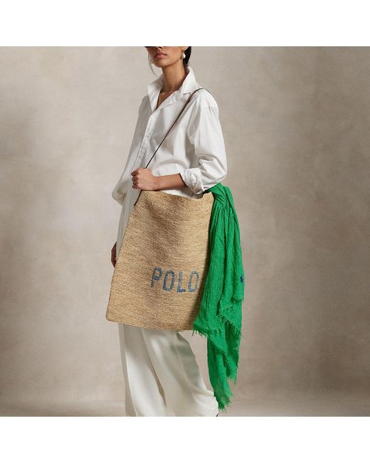 Polo Ralph Lauren Green Logo Raffia Extra-Large Tote