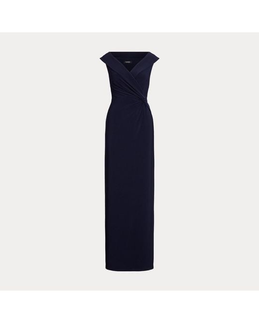 Ralph Lauren Blue Jersey Off-The-Shoulder Gown