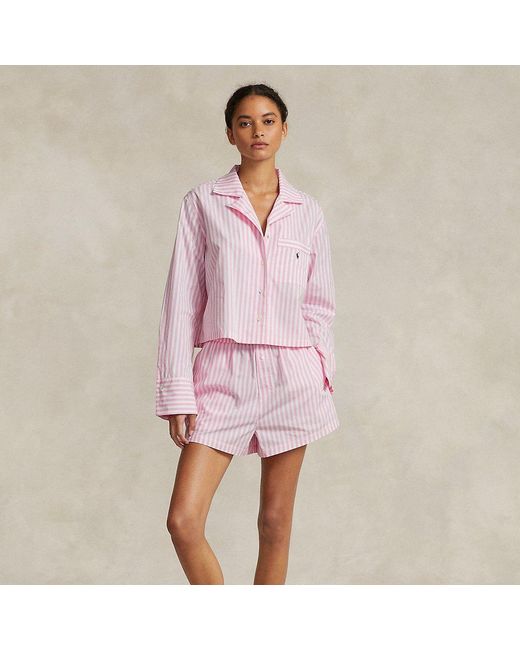 Ralph Lauren Pink Crop Top & Boxer Striped Pajama Set