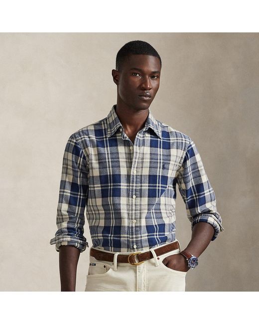 Polo Ralph Lauren Blue Custom Fit Brushed Oxford Shirt for men