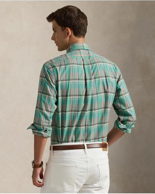 Polo Ralph Lauren Green Custom Fit Plaid Poplin Shirt for men