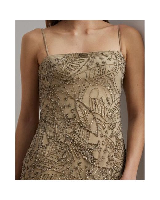 Abito in rete con perline e palme di Ralph Lauren in Brown