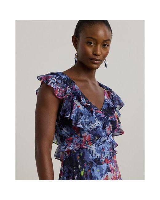 Ralph Lauren Blue Ralph Lauren Print Ruffle-Trim Georgette Midi Dress