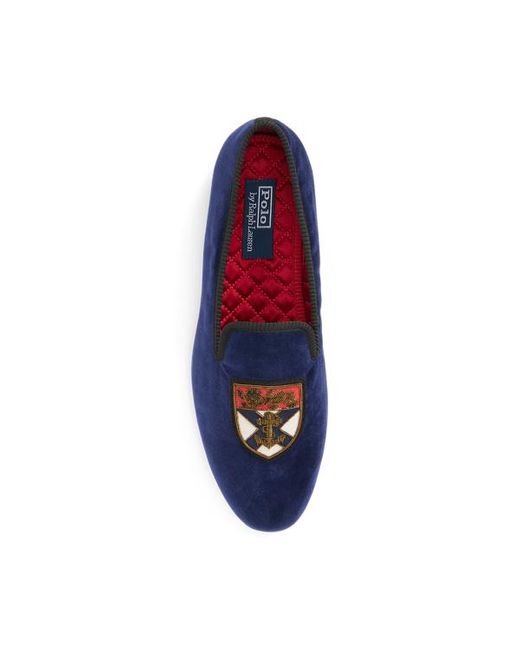 Pantofole Paxton in velluto con stemma di Polo Ralph Lauren in Blue da Uomo