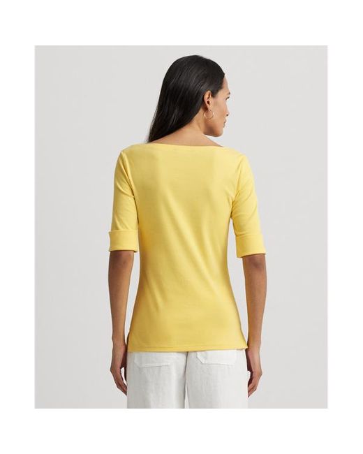 Lauren by Ralph Lauren Stretchkatoenen T-shirt Met Boothals in het Yellow