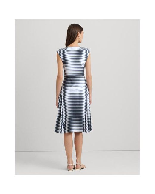 Lauren by Ralph Lauren Blue Striped Cotton Blend Jersey Dress
