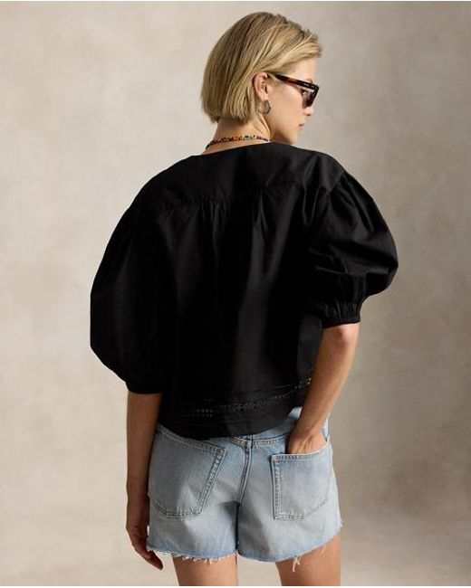 Polo Ralph Lauren Black Lace-Trim Cotton Shirt