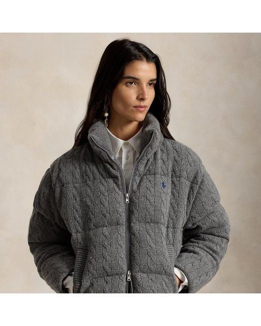 Polo Ralph Lauren Gray Cable Wool-Cashmere Puffer Jacket