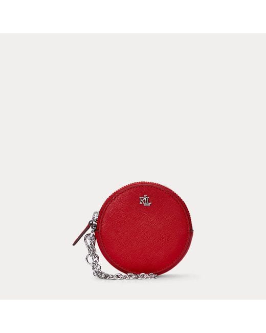 Ralph Lauren Red Crosshatch Leather Small Round Pouch