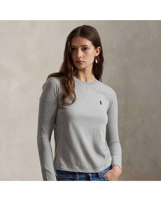 Polo Ralph Lauren Gray Long-Sleeve Jersey Crewneck T-Shirt
