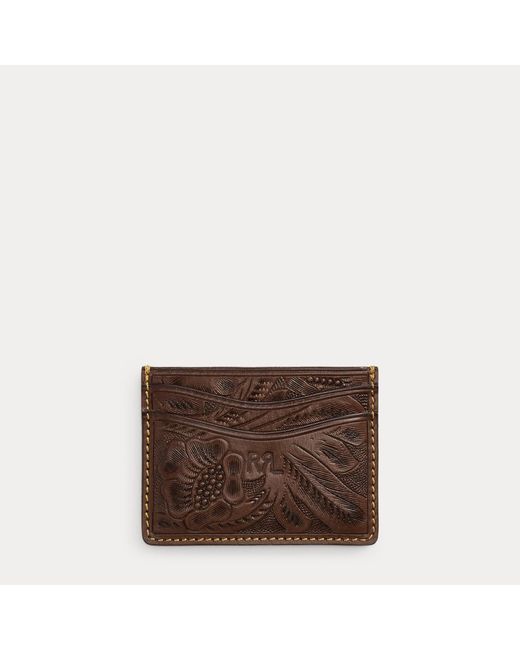 RRL Brown Hand-Tooled Leather Card Case for men