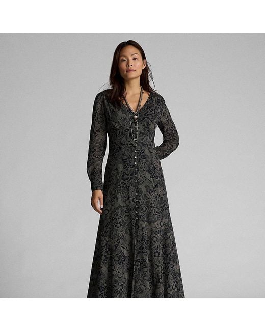 RRL Black Floral-print Cotton Voile Dress