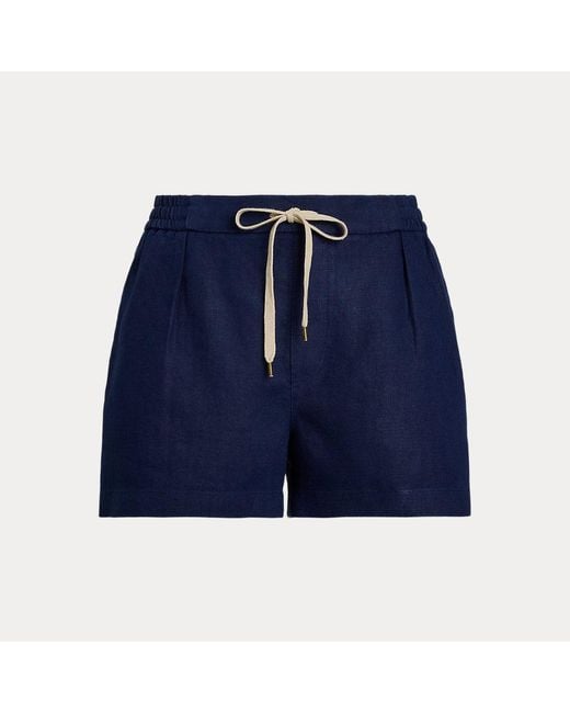 Polo Ralph Lauren Geplooide Linnen Short Met Trekkoord in het Blue