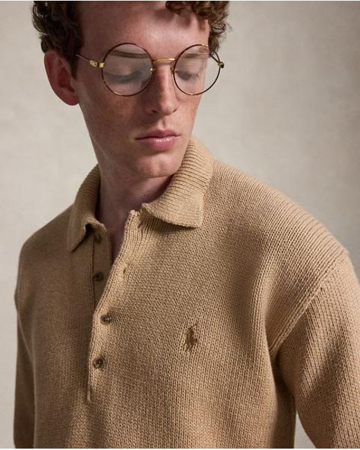 Polo Ralph Lauren Brown Relaxed Fit Cable Cotton Polo Jumper for men