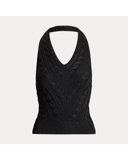 Ralph Lauren Black Cable-Knit Silk Halter Jumper