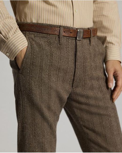 RRL Wol-Katoenen Officer Broek Met Visgraat in het Brown voor heren
