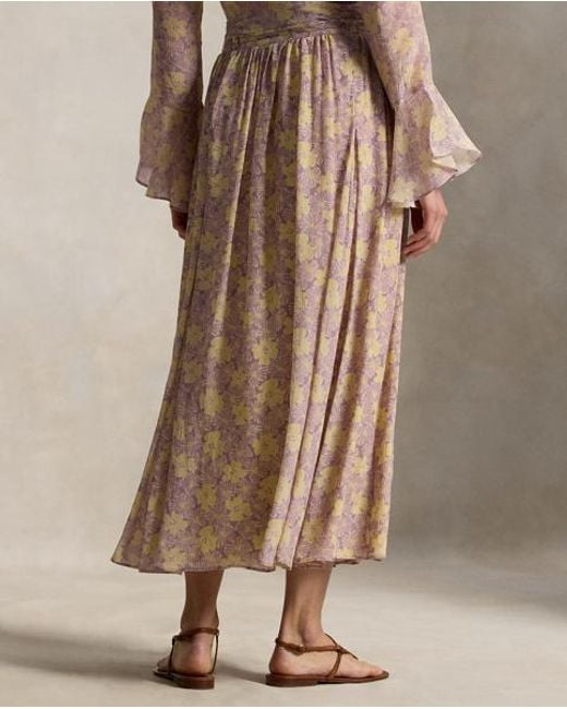 Polo Ralph Lauren Brown Floral Crinkled A-Line Wrap Skirt
