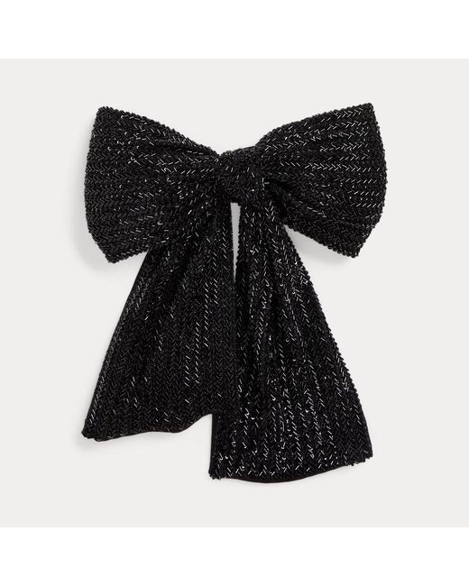 Ralph Lauren Collection Black Embellished Silk Charmeuse Scarf Bow Tie