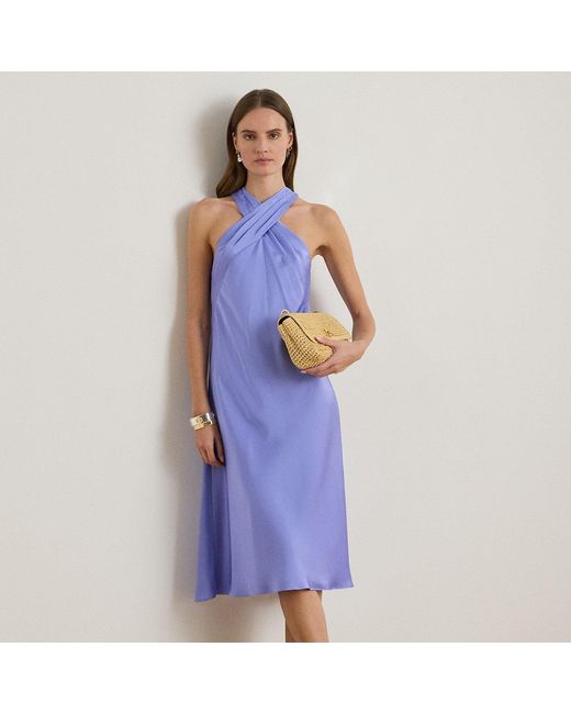 Ralph Lauren Blue Satin Charmeuse Halter Dress