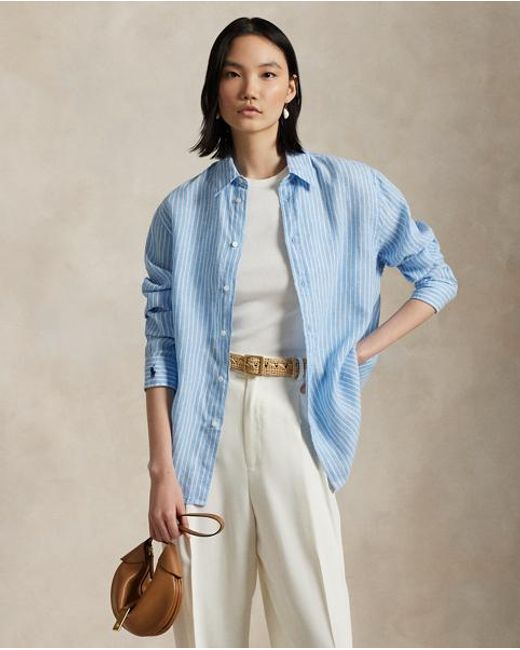Polo Ralph Lauren Oversized Linnen Overhemd in het Blue