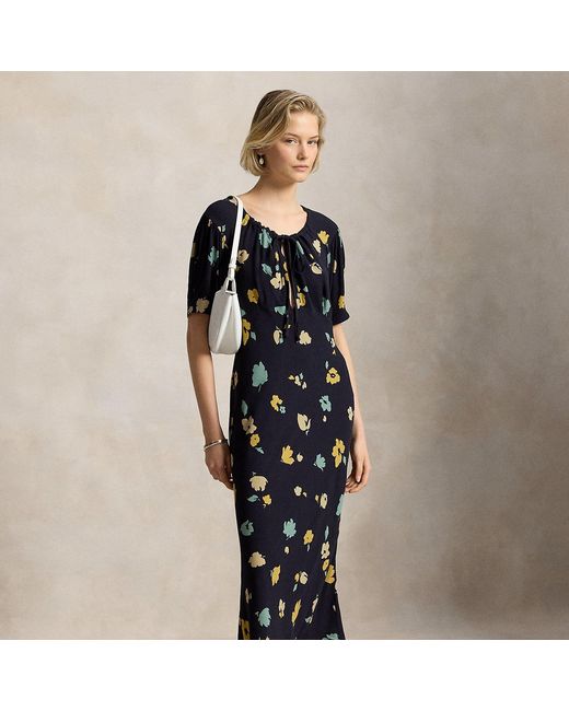 Ralph Lauren Black Floral-Print Crepe Dress