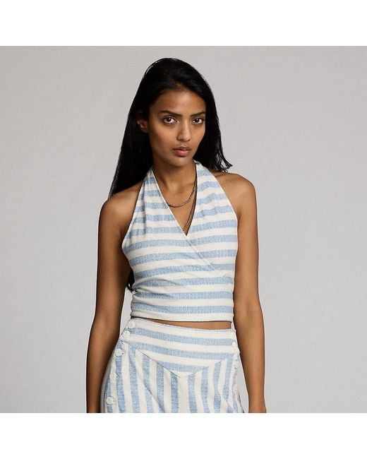 RRL Blue Striped Linen-Cotton Jersey Top
