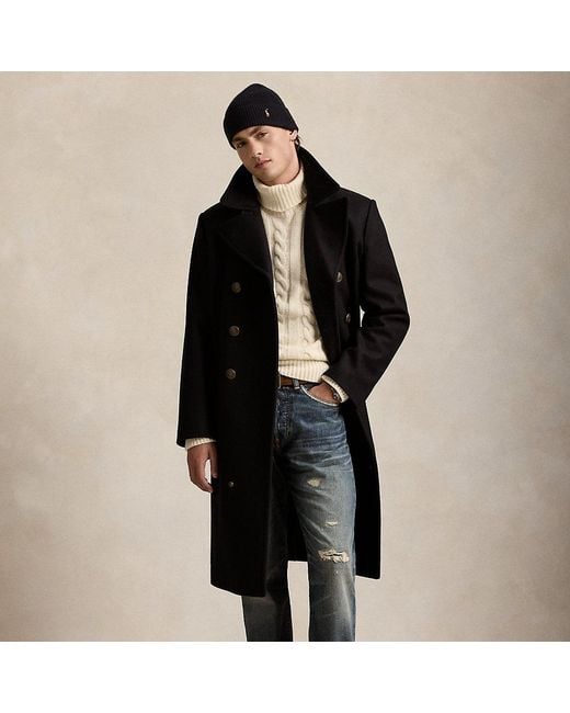 Ralph Lauren Black Wool-Blend Melton Topcoat for men