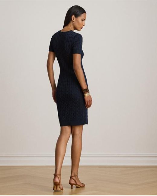 Ralph Lauren Blue Cable-Knit Short-Sleeve Jumper Dress