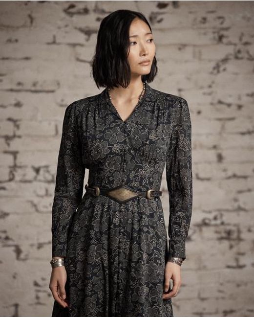 RRL Metallic Floral-Print Crepe Dress