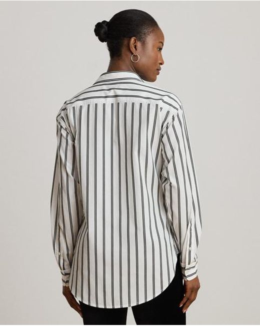 Ralph Lauren Gray Relaxed-Fit Baumwollhemd Mit Streifen