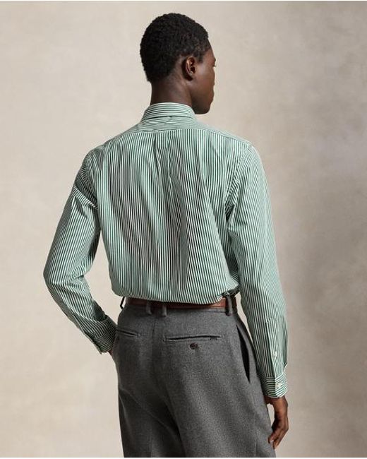 Polo Ralph Lauren Green Slim Fit Striped Stretch Poplin Shirt for men