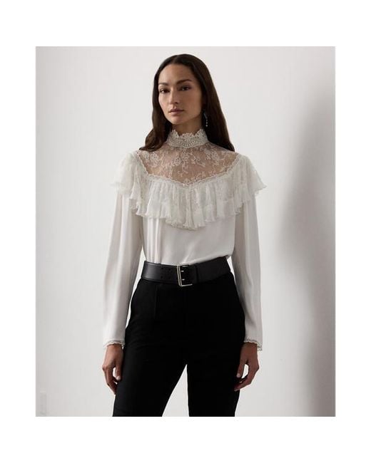 Ralph Lauren Gray Alexandrea Crepe-Back-Satin Blouse