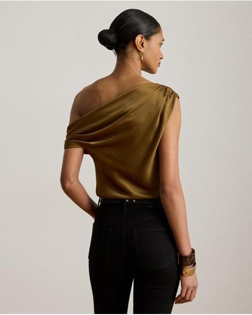 Ralph Lauren Green Satin Charmeuse Off-The-Shoulder Blouse