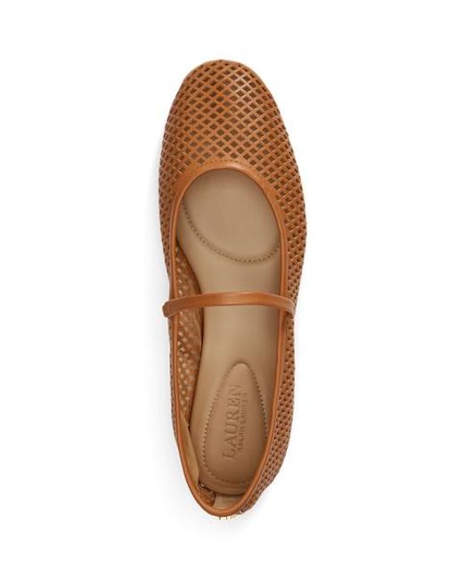 Ralph Lauren Brown Jayna Perforated Leather Mary Jane Flat