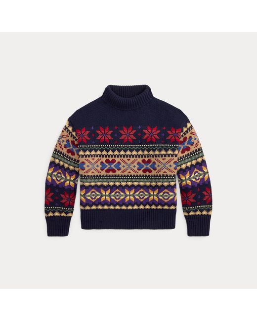 Polo Ralph Lauren Blue Geo-Motif Wool-Cashmere-Blend Rollneck