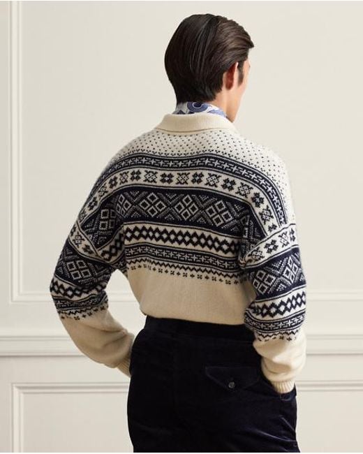 Ralph Lauren Black Patterned Cashmere Polo-Collar Jumper for men