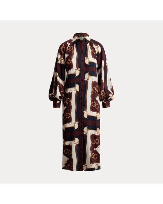 Ralph Lauren Brown Equestrian-Print Twill Midi Shirtdress