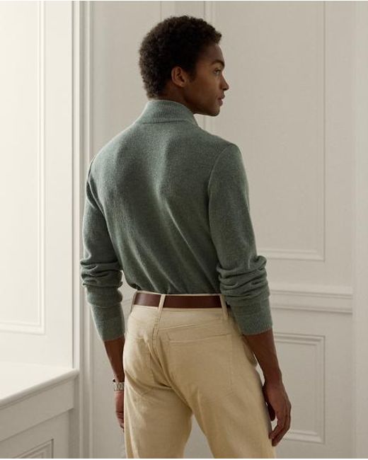 Ralph Lauren Green Birdseye Cashmere Quarter-Zip Jumper for men