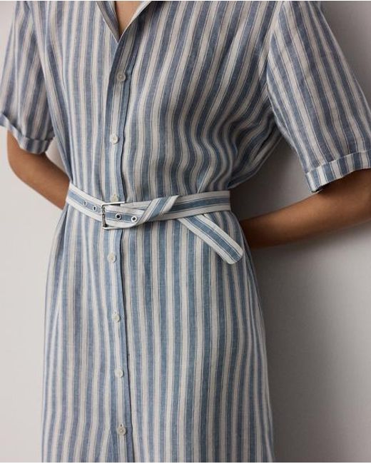 Ralph Lauren Gray Carol Striped Linen Day Dress