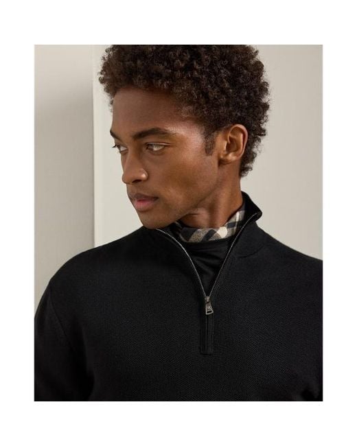 Ralph Lauren Black Piqué-Knit Wool Quarter-Zip Jumper for men