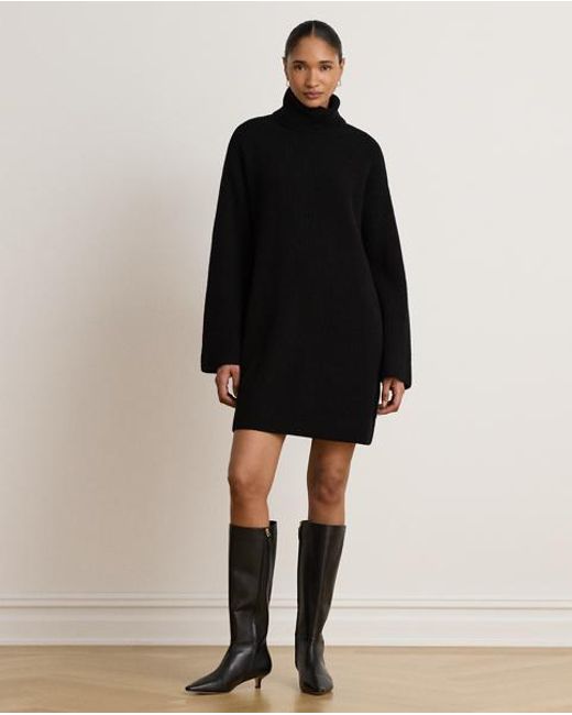 Ralph Lauren Black Wool-Cashmere Roll Neck Dress