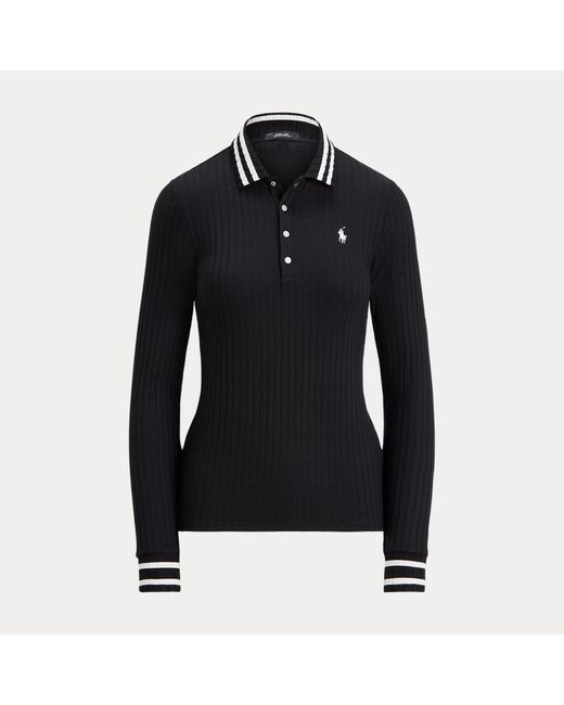 Ralph Lauren Black Slim Fit Rib-Knit Long-Sleeve Polo Shirt