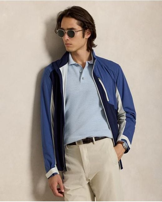Ralph Lauren Blue Striped Performance Polo-Collar Sweater for men