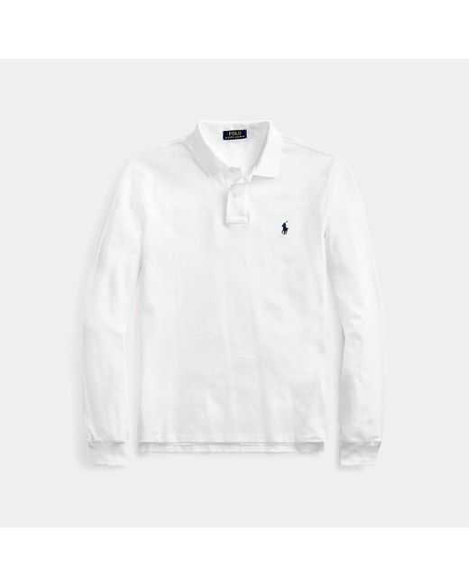Polo Ralph Lauren White Slim Fit Mesh Long-Sleeve Polo for men