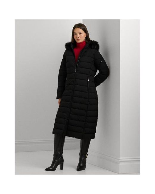 Ralph Lauren Black Faux-fur-trim Quilted Hooded Coat