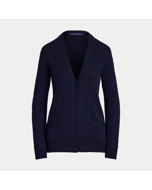 Ralph Lauren Blue Seidenjersey-Cardigan Mit V-Ausschnitt