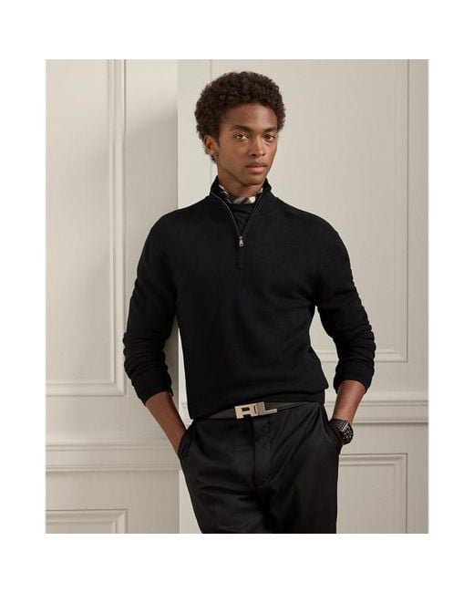 Ralph Lauren Black Piqué-Knit Wool Quarter-Zip Jumper for men