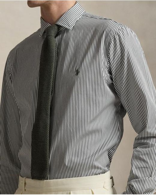 Polo Ralph Lauren Gray Custom Fit Striped Poplin Shirt for men